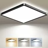 zemty Deckenlampe LED Deckenleuchte Flach, 3Farben - 3000K/4000K/6500K, IP44 Wasserfest Quadrat Badlampe Decke, 4000LM Modern LED Decklit für Flur küche Badezimmer Schlafzimmer Büro, Ø42CM