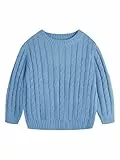 Haloumoning Jungen-Pullover mit Rundhalsausschnitt und Zopfmuster, langärmelig, grober Pullover, Oberteil, 4–14 Jahre, Blau, 9-10 Jahre