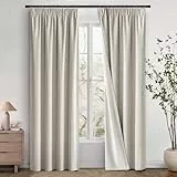 MIULEE 100% Blickdichte Vorhänge mit Kräuselband Leinenoptik, Verdunkelungsvorhang Gardinen Thermovorhang Kälteschutz Fenster Wohnzimmer Modern Schlafzimmer Balkontür, 2er Set,140X260CM, Natur Beige