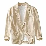 Icegrey Sakko Herren Baumwoll Leinen Regular Fit Schalkragen Anzugjacke 2 Knopf Jacke für Hochzeit Freizeit, Khaki, M