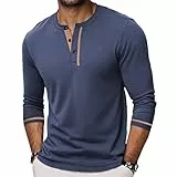 Herren Langarm Henley Shirts Lässiges Slim Fit T-Shirt für Herren Einfarbiges Oberteil mit Knöpfen