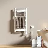 EMKE WiFi Badheizkörper Elektrisch 750x400 mm - Gebogen Handtuchheizkörper Elektrisch, Elektrischer Handtuchwärmer Handtuchtrockner Handtuch Heizkörper Bad mit Thermostat und Heizstab - 300W, Weiß