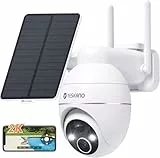 YESKANO 2 K Überwachungskamera, WLAN, für den Außenbereich, kabellos, Solar, 360 °, PTZ, Solarkamera, Akku 2,4 GHz, Nachtsicht, Farbe, PIR-Erkennung, bidirektionales Audio (weiß)