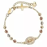 VNOX Rosenkranz Armband Damen Katholisch Christlich, 14K Vergoldetes Armband mit Maria Medaille Kreuz Anhänger, Religiöser Schmuck Geschenk für Frauen zu Ostern Kommunion Firmung Taufe