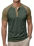 CTU Herren Henley Shirt Kurzarm T-Shirt Raglan Ärmel Sommer Oberteil Kontrastfarben mit 4 Knopfleiste 4XL