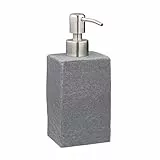 Relaxdays Seifenspender, 200 ml, nachfüllbar, Bad, WC, Küche, Flüssigseifenspender, Polyresin, Edelstahlpumpe, grau