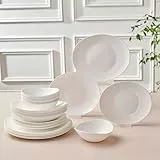 Karaca Pure 24-teiliges Tafelservice, Glas-Geschirrset für 6 Personen, Elegantes, hitzebeständiges, Geschirr Set für den täglichen Gebrauch und besondere Anlässe, Weiß Teller Set