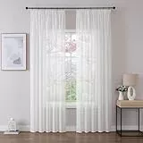 Joydeco 2er Set H245 x B140 cm Weiß Transparent Vorhang Schiene Gardinen mit Kräuselband Durchlässig Curtains Lang Vorhänge für Schienensystem Modern