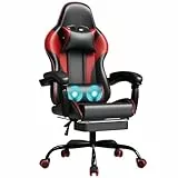 JUMMICO Gaming Stuhl, Schreibtischstuhl mit Massagefunktion,Bürostuhl Ergonomisch mit Fußstütze,150 kg, Rot