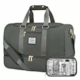 LOVEVOOK Sporttasche Reisetasche Damen, Weekender Travel Bag mit Kulturtasche, Schuhfach & Nassfach, Wasserdicht Strandtasche Schwimmtasche Saunatasche, Handgepäck Tasche für Sport Urlaub, Grün