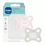 MAM Comfort Schnuller | 0-3 Monate | Schnuller für Frühgeborene und Neugeborene | stillfreundlicher Babyschnuller | besonders klein & leicht | extra sanft | 100% Silikon | rosa/beige | 2 Stück
