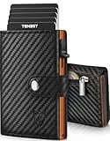 TENBST Geldbörse Herren mit Münzfach & RFID Schutz, Slim Wallet Kartenetui Klein, Portmonee Geldbeutel Herren, 10 Fächer für Kreditkarten Kreditkartenetui - Schwarz & Orange