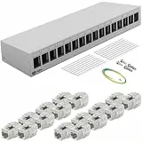 HB-DIGITAL 16-Port Patchpanel Patchfeld Verteilerfeld 1 HE 16x CAT 7 RJ45 Keystone Jack Modul vollgeschirmt STP 10 Gbps Kompatibel mit Verlegekabel Netzwerkkabel Ethernet LAN - Hellgrau