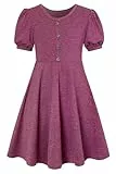 SFreeBo Mädchen Kleid Elegante Party Kleider Violett Mädchen Sommer Kleid Laternenärmeln Kurzärmel Baumwolle Kleider für 11-12 Jahre