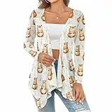 Strickjacke mit süßem Feldmaus-Druck, für Damen, leichte offene Vorderseite, lange Strickjacken für Damen, trendig, Mehrfarbig, XX-Large