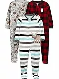Simple Joys by Carter's Baby-Mädchen 3-Pack Loose Fit Flame Resistant Fleece Footed Pajamas Kleinkindschläfer, Buffalo Karos/Eisbär/Streifen, 4 Jahre (3er Pack)