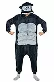 RANSUU Gorilla Onesie Kostüm Kong Relaxo Jumpsuit Erwachsene Pyjama Damen Herren Tier Schlafanzug Weihnachten Karneval Halloween Jingang M