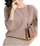Dndrdhfb Einfarbiger Strickpullover für Damen, schmaler Rundhalsausschnitt, lässig, langärmelig, Wollpullover, braun, L