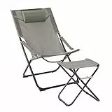 SVITA Liegestuhl mit Hocker klappbar Strandstuhl Campingstuhl Kopfkissen Hellgrau