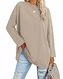 Ebifin Oversize Langarmshirt Damen Longshirt Rundhalsausschnitt Oberteil Langarm T Shirts Pullover Basic Tunika Tee Tops.Khaki.XL