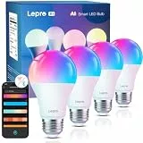 Lepro AI Smart Glühbirne B1, E27 Lampe 8.5W 806lm Dimmbar, Personalisierter KI-Lichtdesigner, Sprachsteuerung/Musik Sync, WiFi & Bluetooth Smart Bulb, Kompatibel mit Alexa/Google Assistant, 4 Stück