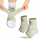 Bracoo Sprunggelenkbandage, Einstellbares Bandage Fußgelenk, Professionelle Knöchelbandage für Plantarfasziitis, Achillessehne, Gelenkschmerzen, Sport, für Damen Männer, 2 Stück, FS60 Grau S/M