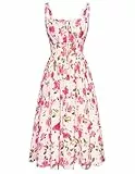SCARLET DARKNESS Damen Freizeit Maxikleid Elegant mit Schnürung Gesmokt Sommerkleid Aprikose-Rosa Blumen XL