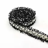 LIANCHEN 5 Yard Stickerei Perlenband 3 cm breit Spitzenband Häkelspitze mit Perlen Schwarzes Stoffband mit Perlen Häkelspitze Vintage Perlen Häkelband Dekoband zum Nähen
