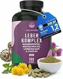 Leber Komplex - Testsieger-Online 11/25 - 180 Kapseln mit 480 mg Silymarin - Mariendistel, Artischocke, Löwenzahn & Cholin trägt zur Erhaltung einer normalen Leberfunktion bei - TRUE NATURE