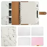 Skycase A5 Ringbuch Nachfüllbar - 6-Ring Notizbuch aus PU Leder mit Füllpapier, Taschen & Blättern, A5 Ordner Portfolio, Weiß