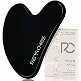Rena Chris Obsidian Gua Sha Stein, Guasha Stein für Kieferlinien-Straffung und Reduzierung von Gesichtsschwellungen, Hautpflege-Geschenk – Schwarz