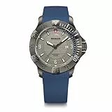 WENGER Herren Armbanduhr Seaforce, Ø 43 mm, Swiss Made, Analog Quarz, Wasserdicht bis 200 m, Silikon-Armband, Schwarz/Blau, 01.0641.142