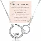 USEEDOVIA Kette für Mutter Mama Tochter Geschenke, Kette Doppelkreis Anhänger Herz AAA Zirkonia Halskette