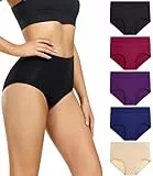 wirarpa Damen Unterhosen Baumwolle Slips Damen Unterwäsche Hohe Taille Taillenslip Weich Frauen 5er Pack Schwarz/Weinrot/Lila/Blau/Beige L