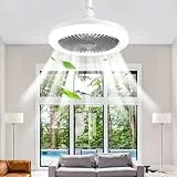 Deckenventilatoren mit Beleuchtung mit Fernbedienung, Timing, 3-farbig dimmbare LED, kleine elektrische Ventilatorlampe für kleine Räume, Schlafzimmer, Zuhause, Büro (Grau mit Fernbedienung)