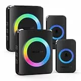 TECKNET Funkklingel, Kabellose Türklingel 400m Reichweite, IP65 Funk klingel Set Aussen Wasserdicht Haustür Klingel, 2 Sender 2 Empfänger, 60 Melodien Doorbell und Klingelknopf Mit RGB-Blitz