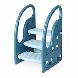 Onasti Tritthocker für Kinder, Dreistufiger Höhenverstellbar Tritt-Schemel Kinderschemel für Baby, Bequemer Handslauf, Multifunktion, Anti-Rutsch, Ab ca. 1.5 bis ca. 6 Jahre -, (Blau)