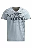 Camp David Herren T-Shirt mit V-Neck im Vintage Look Silver Blue, XXL