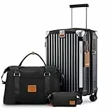 Joyway Koffer Reisekoffer von ABS Hartschalen Erweiterbar Trolley Kofferset mit TSA Schloss und 4 Rollen Der Handgepäck Sets Enthält 1 Reisetasche und 1 Kulturbeutel Schwarz