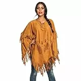Boland 44095 - Poncho Indianerin, braun, Einheitsgröße für Erwachsene, Umhang in Lederoptik mit Fransen und Perlen, Häuptling, Cowboy, Squaw, Karneval, Fasching, Fastnacht, Halloween, Mottoparty