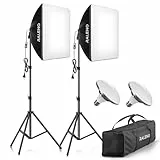 RALENO Softboxen, 2 x 50 W LED Softbox Fotostudio Set, 2 x 50 x 50 cm Fotolicht mit 5500 K Glühbirne und Stativ für Porträtfotografie, Game-Streaming, YouTube-Videofotografie
