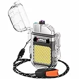 SUPRUS Wasserdichtes Leuchtfeuerzeug, 3 Modi, Taschenlampe, Winddicht, Doppelbogen, elektrisches Feuerzeug, wiederaufladbar, Dual Arc Plasma-Feuerzeug mit Überlebens-Notfall-Pfeife und Umhängeband