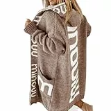 FULUJIDI Strickjacke Pullover Cardigan Langarm Große Taschen Lose Fit Offene Vordere Verdickte Pullover Mit Kapuze Strickjacke M Dark Brown