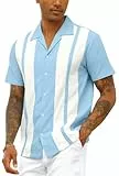 CTU Bowling-Shirt für Herren, Vintage-Stil, Baumwoll-Leinen, Strand-Shirt, kurzärmelig, Knopfleiste, Sommer-Top, hellblau, XXL