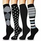 ACTINPUT 4 Paar Kompressionsstrümpfe für Damen Herren, Bunte Stützstrümpfe Kompressionssocken für Sport, Flug, Laufen, Reisen, Radsport, krankenschwester(4103 - Schwarz,L-XL)
