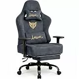Gaming Stuhl Chair Gamer Sessel-Stoff Wildlederimitat Gamer Stuhl mit Fußstütze Lendenkissen Kopfstütze Höhenverstellbar 3D Armlehnen mit Mehrfach Verstellbaren Armen Gamingstuhl 150 Kg Drehbarer Grau