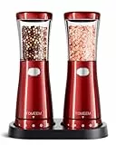 Salz und Pfeffermühlen elektrisch 2er Set aus Edelstahl (Wiederaufladbar, LED Beleuchtung, mit einstellbarem Keramikmahlwerk, Reinigungsbürste Bürste) Gewürzmühle elektrisch, Red