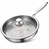 Titan Pfanne 28 cm mit Deckel, Unbeschichtete Bratpfanne aus reinem Titan, Kratzfest & Spülmaschinenfest, Physikalische Antihaft-Struktur durch gehämmertes Muster, Für alle Herdarten & Induktion