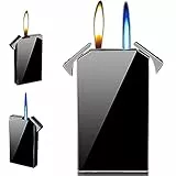 Double Flame Feuerzeug Sturmfeuerzeug: Gas Nachfüllbar Jetflamme Feuerzeug Winddicht umschaltbares Fackelfeuerzeug mit weicher Flamme, Coole Feuerzeuge Geschenke für Männer(Schwarz,ohne Gas)