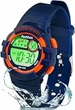 Ayybboo Kinderuhr Digital für Jungen Mädchen ab 4-15 Jahre,3 ATM Wasserdicht Armbanduhr Kinder mit 7-Farben LED,Digitaluhr Kinder mit Wecker,Stoppuhr,12/24H